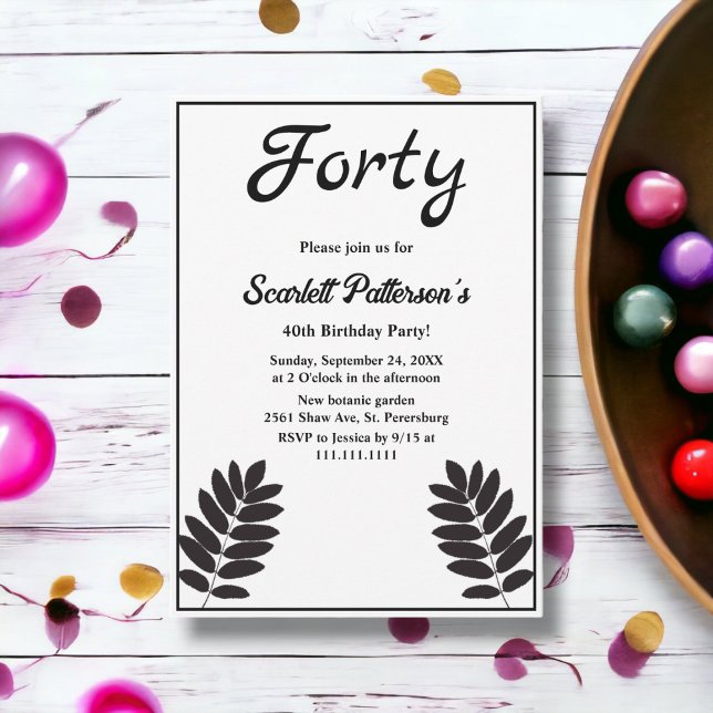 Elegant Black And White Rustic Fall 40th Birthday Invitation (Creator Uploaded)