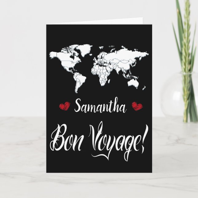 Elegant Black and White Safe Travels I Bon Voyage Card (Front)