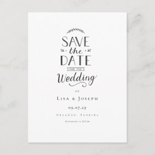 Elegant Black and White Save the Date Announcement Postcard