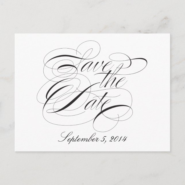 Elegant Black and White Save the Date Announcement Postcard (Front)