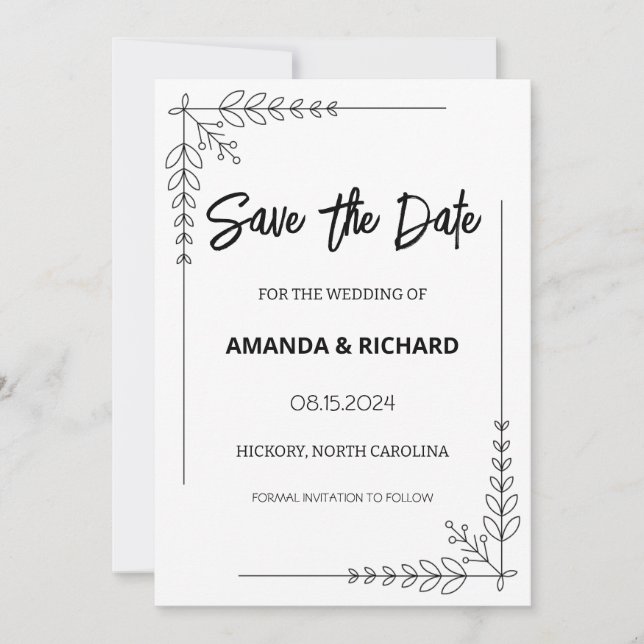 Elegant Black and White Save the Date Invitation (Front)