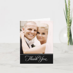 Elegant Black and White Scalloped Wedding Photo Thank You Card