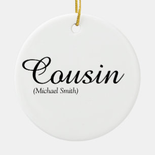 Elegant Black and White Script Cousin Definition Ceramic Tree Decoration
