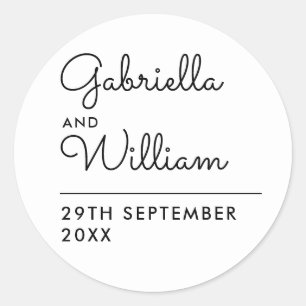 Elegant Black And White Script Favour  Classic Round Sticker