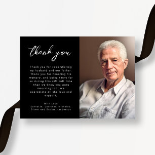 Elegant Black And White Script Funeral Photo Thank You Card