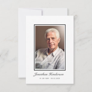 Elegant Black And White Script Funeral Photo Thank You Card