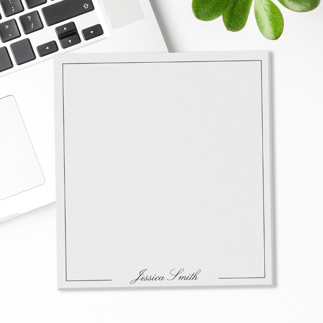 Elegant Black and White Script Monogram Border Notepad (Creator Uploaded)