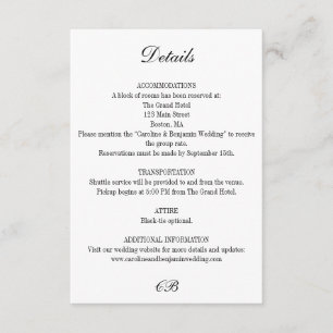Elegant Black and White Script Monogram Wedding Enclosure Card