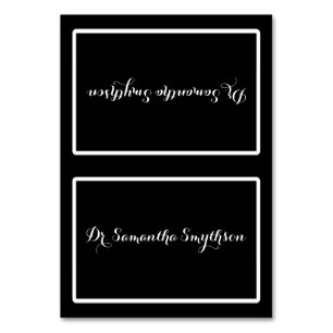 Elegant Black and White Script Tented Seating Table Number
