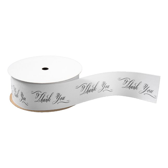 Elegant Black and white script thank you Grosgrain Ribbon (Spool)