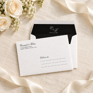 Elegant Black and White Script Wedding Address Envelope