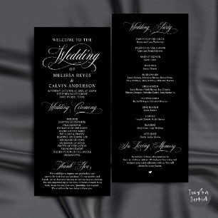 Elegant Black and White Script Wedding Ceremony Programme