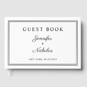 Elegant Black And White Script Wedding Guest Book