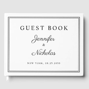 Elegant Black And White Script Wedding Guest Book