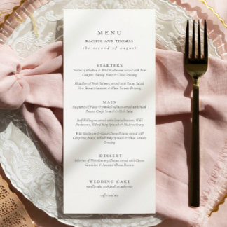 Elegant black and white Script Wedding  Menu