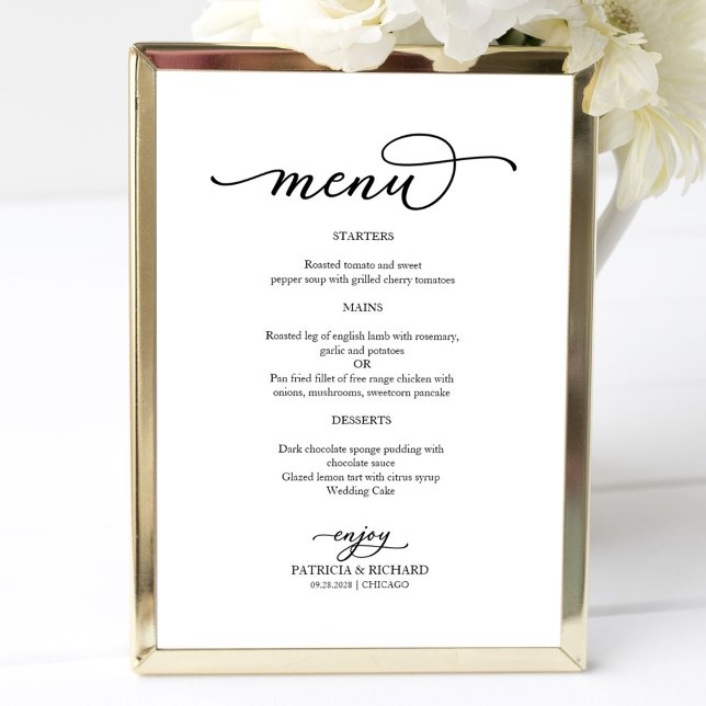 Elegant Black and White Script Wedding Menu Poster (Creator Uploaded)