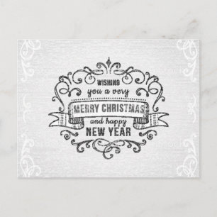 Elegant Black and White Scroll Merry Christmas Holiday Postcard