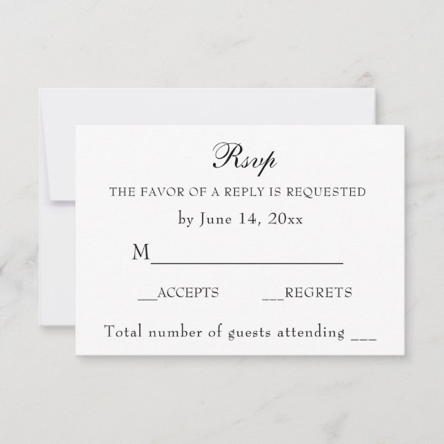 Elegant Black and White Simple Minimalist RSVP Card (Front)