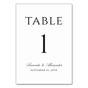 Elegant black and white simple minimalist wedding table number
