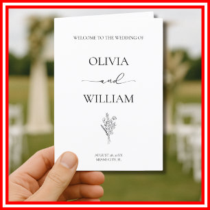 Elegant Black and White Simple Modern Wedding Programme