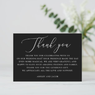 Elegant black and white simple script wedding than thank you card