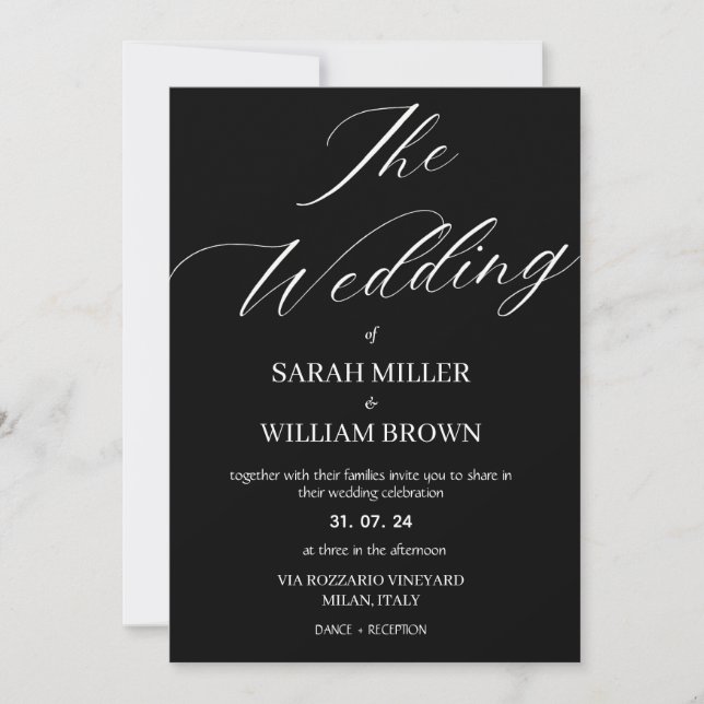 Elegant Black and White Simple Wedding Invitation (Front)