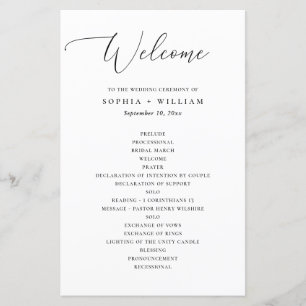 Elegant black and white simple wedding program