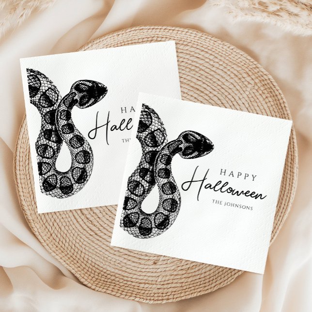 Elegant Black And White Snake Halloween Napkin (Elegant Black And White Snake Halloween Napkins)