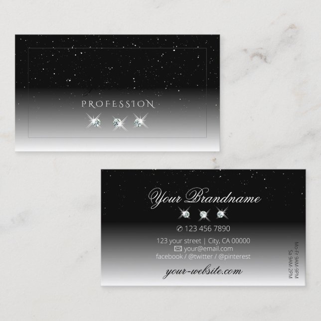 Elegant Black and White Sparkle Diamonds Stylish Business Card (Front/Back)