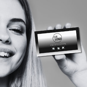 Elegant Black and White Sparkle Diamonds with Logo Business Card