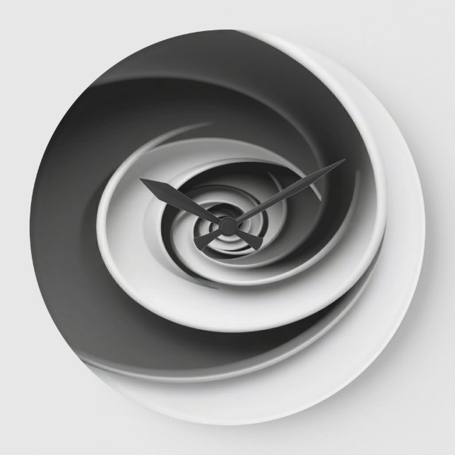 Elegant Black and White Spiral Abstract Design,  Large Clock (Front)