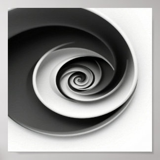 Elegant Black and White Spiral Abstract Design,  Poster