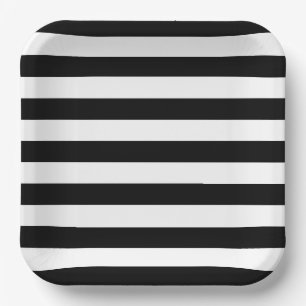 Elegant Black and White Stripe Paper Plate