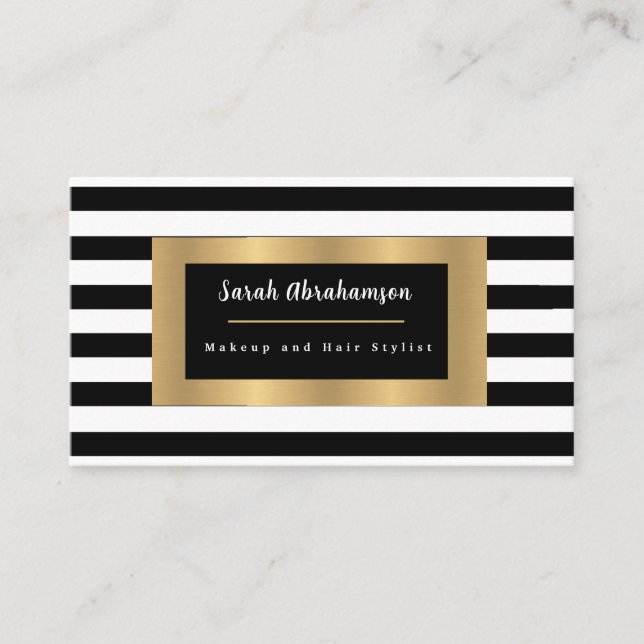 Elegant Black and White Striped Business Card (Front)