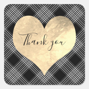 Elegant black  and white striped with heart square sticker