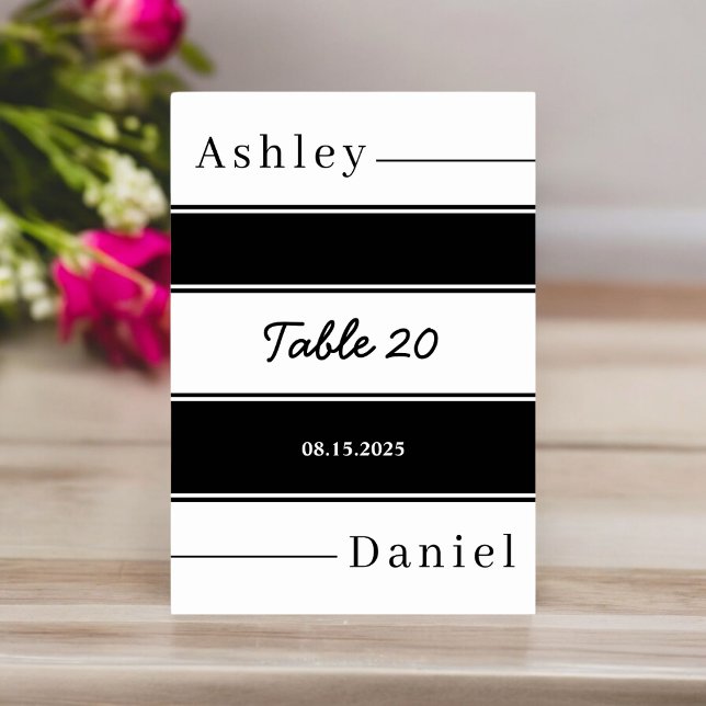 Elegant Black And White Stripes Delicate Wedding Table Number (Creator Uploaded)