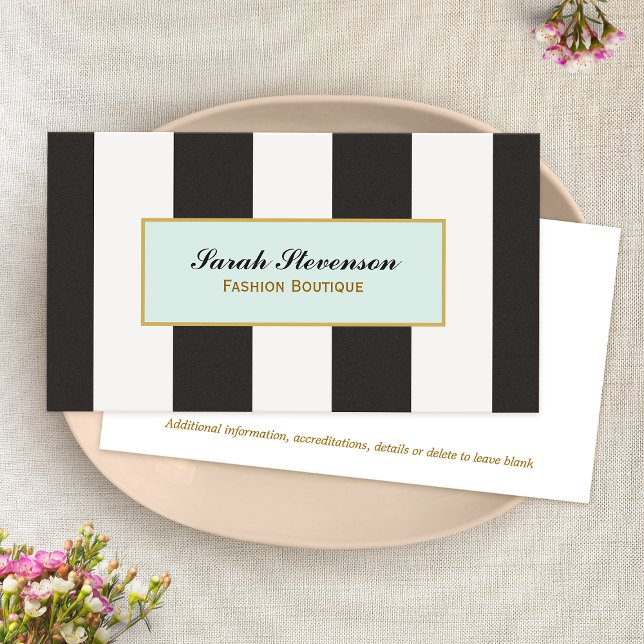Elegant Black and White Stripes Fashion Boutique Business Card (Creator Uploaded)
