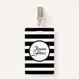Elegant Black And White Stripes ID Badge