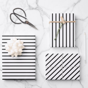 Elegant Black And White Stripes Pattern Wrapping Paper Sheet