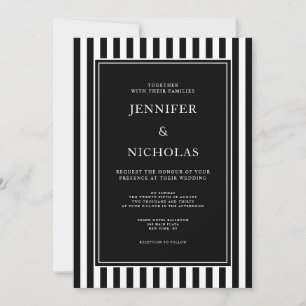 Elegant Black And White Stripes Wedding Invitation