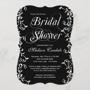 Elegant Black and White Swirls Bridal Shower Invitation