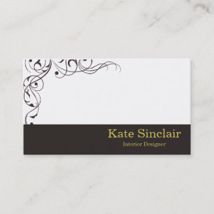 Elegant Black and White Swirls Interior Designer Business Card
