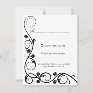 Elegant Black and White Swirls RSVP / Reply Invitation
