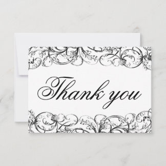 Elegant black and white swirls thank you cards