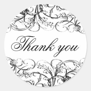 Elegant black and white swirls thank you sticker