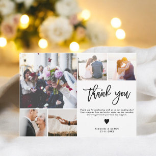 Elegant black and white thank you 2 photo wedding  card