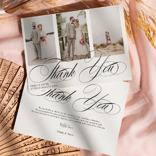 Elegant black and white thank you 3 photo wedding card