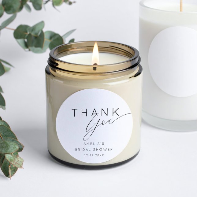 Elegant Black and White Thank You Bridal Shower  Classic Round Sticker (Creator Uploaded)