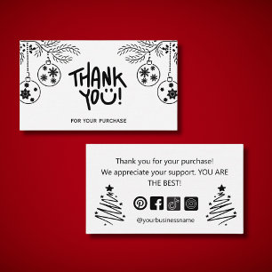 elegant black and white thank you holiday business card
