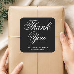 Elegant Black and White Thank You Wedding Favour Square Sticker<br><div class="desc">Black wedding favour sticker.</div>